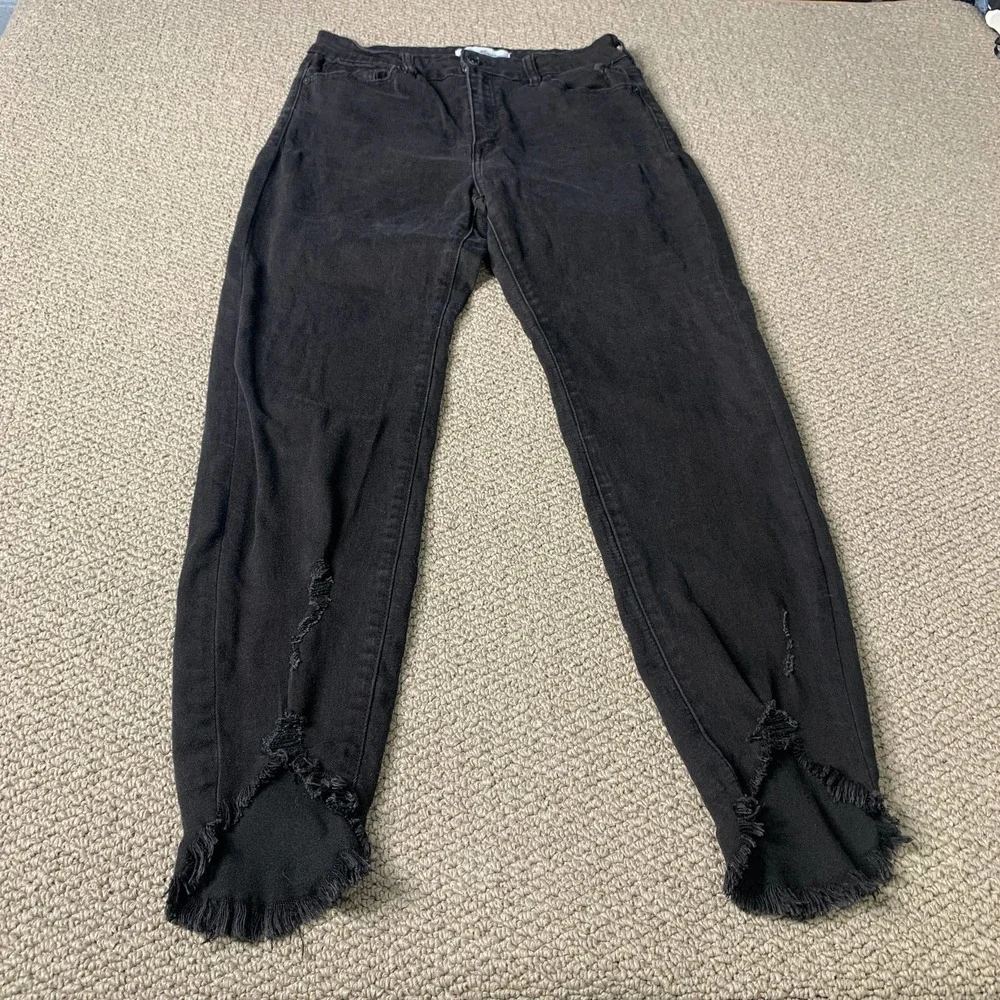 KanCan Womens Jeans Size 9/28 Black Denim Brielle‎ High Rise Ankle Skinny Frayed